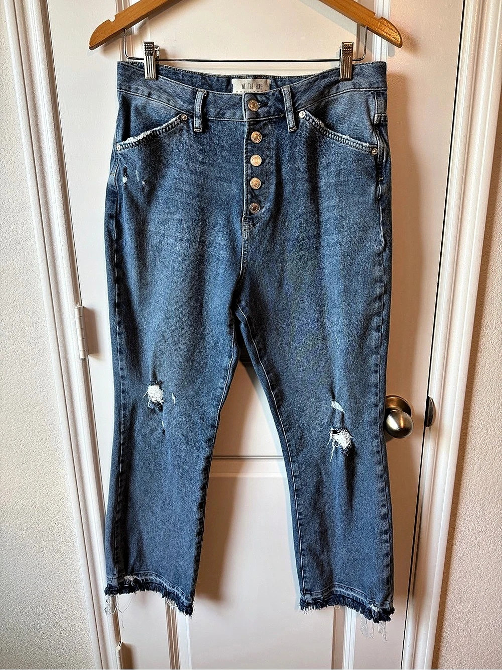 Free People Distressed Hi-Rise Cropped Straight Leg Jeans